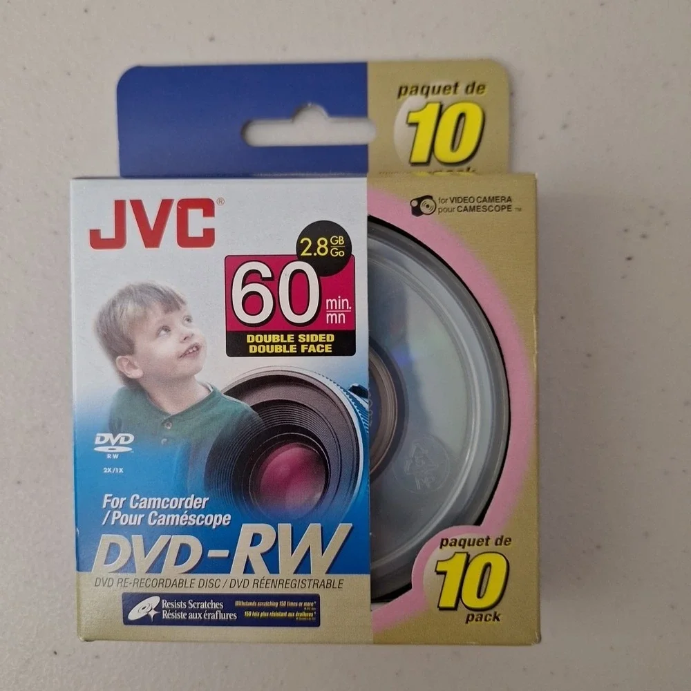 JVC DVD-RW 60 Min 2.8GB/Go‎ Set of 10 - NEW SEALED
